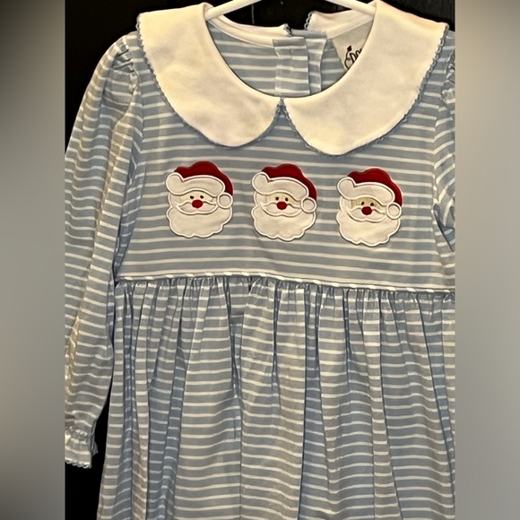 Christmas Outfit Three Santas Dress Size 4 Holiday Peter Pan Collar by Delaney - Picture 3 of 10